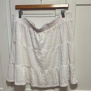 LOFT White Eyelet Tiered A-Line Skirt